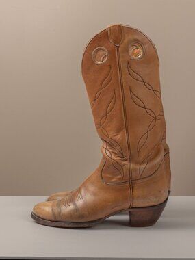 VTG 70s Tony Lama Tan Leather Cowboy Boots Men 9.5 D Tall Riding Western 6152